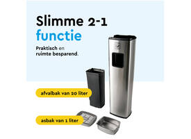 Afvalbak met asbak BRASQ 20 liter AT400 rvs