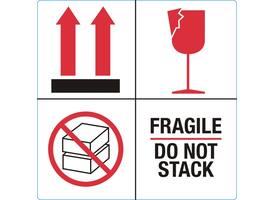Waarschuwingsetiket IEZZY fragile do not stack 100mmx100mm 1000 stuks