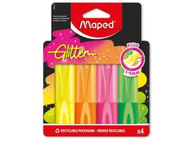 Markeerstift Maped Glitter set à 4 fluoriserende kleuren