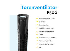 Torenventilator BRASQ F500 H79cm zwart