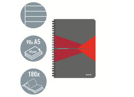 Notitieboek Leitz Office A5 lijn 180 pagina's 80gr grijs rood