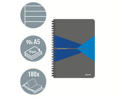 Notitieboek Leitz Office A5 lijn 180 pagina's 80gr grijs blauw