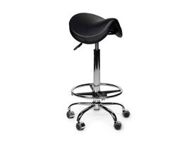 Zadelkruk Office Premium hoog met voetring harde wielen zw