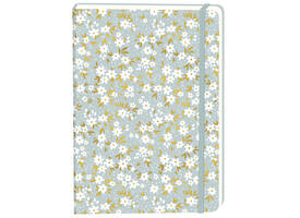Notitieboek witte bloemen A5 lijn 92 pagina's softcover grijs