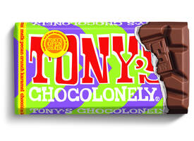 Chocolade Tony's Chocolonely melk karamel pecan crunch reep 90 gram