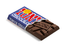 Chocolade Tony's Chocolonely donkere melk pretzel toffee reep 90 gram