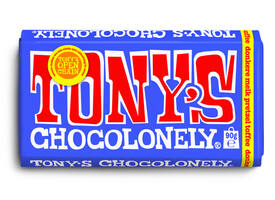 Chocolade Tony's Chocolonely donkere melk pretzel toffee reep 90 gram