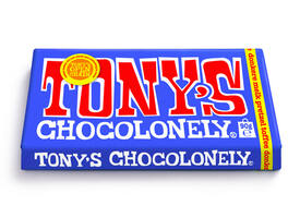 Chocolade Tony's Chocolonely donkere melk pretzel toffee reep 90 gram