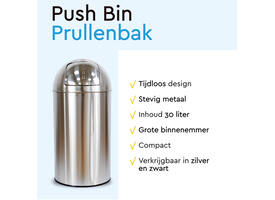 Afvalbak BRASQ Push Bin PB230+ 30 liter rvs