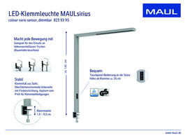 Werkpleklamp tafelklem MAUL Sirius LED beweging- daglichtsensor dimbaar zilver