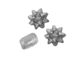 Cadeaulint Polyband en 2 rozetten zilver glitter