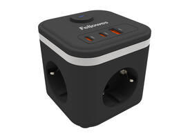 Stekkerblok Fellowes Power Cube F 3vdg 1xUSB A 2xUSB C 2 meter zwart