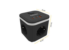 Stekkerblok Fellowes Power Cube F 3vdg 1xUSB A 2xUSB C 2 meter zwart