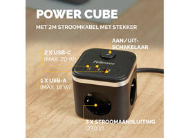Stekkerblok Fellowes Power Cube F 3vdg 1xUSB A 2xUSB C 2 meter zwart