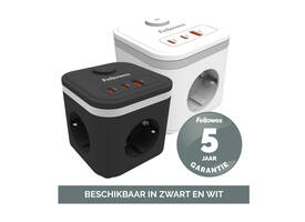 Stekkerblok Fellowes Power Cube F 3vdg 1xUSB A 2xUSB C 2 meter zwart