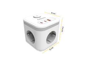 Stekkerblok Fellowes Power Cube F 3 voudig 1xUSB A 2xUSB C 2 meter wit