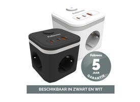 Stekkerblok Fellowes Power Cube F 3 voudig 1xUSB A 2xUSB C 2 meter wit