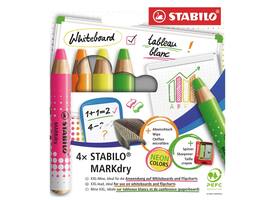 Whiteboardpotlood STABILO MARKdry etui à 4 neon kleuren