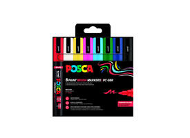 Paintmarker Uni POSCA PC-5BR brushpunt medium set à 8 kleuren