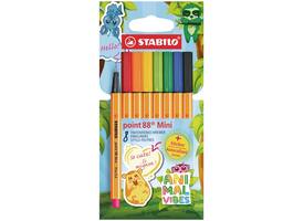 Fineliner STABILO point 88 Animal Vibes mini fijn assorti 8 stuks