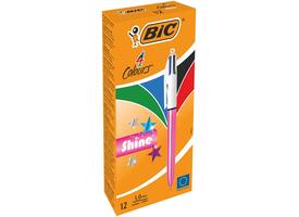 4-Kleuren balpen Bic Shine medium roze à 12 stuks