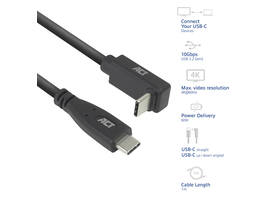 Kabel ACT USB-C standaard naar USB-C hoek boven/beneden 10Gbps 1m