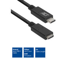 Kabel ACT USB 3.0 to USB-C verlengkabel 2m