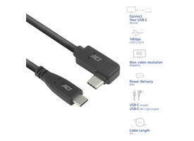 Kabel ACT USB-C standaard naar USB-C hoek 10Gbps 2m