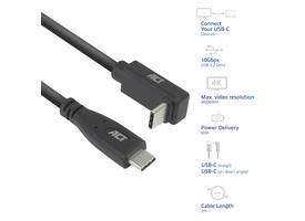 Kabel ACT USB-C standaard naar USB-C hoek boven/beneden 10Gbps 2m
