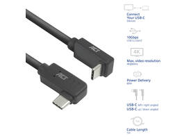Kabel ACT USB-C hoek links/rechts USB-C hoek boven/beneden 10Gbps 1m