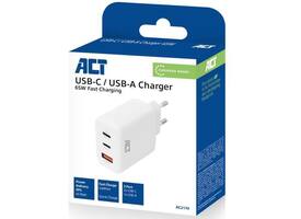 Oplader ACT 65W 3-poorts USB-C USB-A PD QC Ganfast