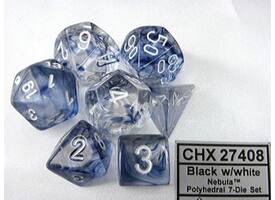 Dobbelsteen Chessex  Polydice Nebula Black/white set à 7 stuks
