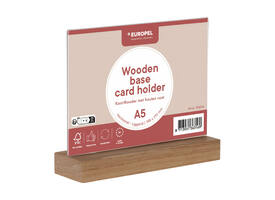 Kaarthouder Europel acryl met houten voet A5 liggend