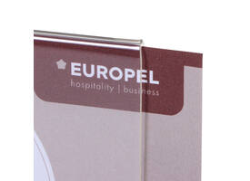Kaarthouder Europel acryl met houten voet A5 liggend