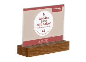 Kaarthouder Europel acryl houten voet A6 liggend 5 stuks
