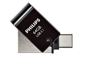 USB stick 3.1 Philips 2in1 USB-C USB-A 64GB zwart