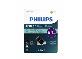 USB stick 3.1 Philips 2in1 USB-C USB-A 64GB zwart