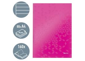 Notitieboek Leitz WOW A4 160 pagina's 90gr lijn roze