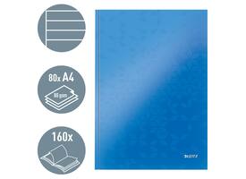 Notitieboek Leitz WOW A4 160blz 90gr lijn blauw