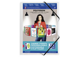 Elastomap Oxford Polyvision A4 met insteektas 3 kleppen PP transparant