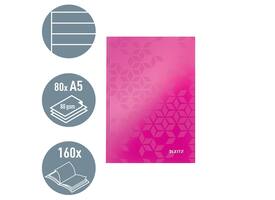 Notitieboek Leitz WOW A5 160blz 90gr lijn roze
