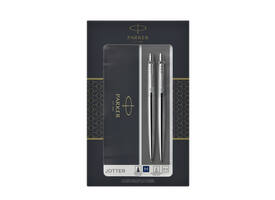 Balpen en vulpotlood Parker Jotter stainless steel CT medium 2 stuks