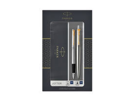 Balpen en vulpen Parker Jotter stainless steel GT medium 2 stuks
