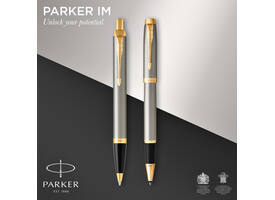 Balpen en Rollerpen Parker IM brushed metal GT medium 2 stuks