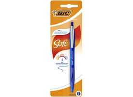 Balpen Bic Atlantis soft metalen clip clic medium blauw bister à 1st
