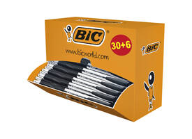 Balpen Bic Atlantis classic grip clic M zwart valuepack 30+6 gratis