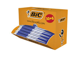 Balpen Bic Atlantis classic grip clic M blauw valuepack 30+6 gratis