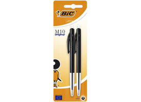 Balpen Bic M10 medium zwart blister à 2 stuks