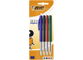 Balpen Bic M10 medium assorti blister à 4 stuks
