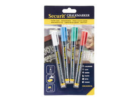Krijtstift Securit SMA-100 rond 1-2mm wit/blauw/groen/rood blister à 4 stuks